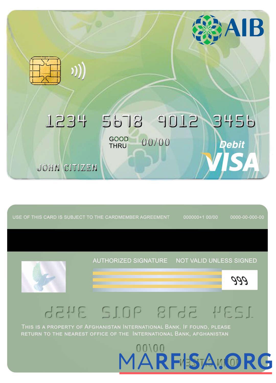 Blank Afghanistan International Bank debit visa download for verification